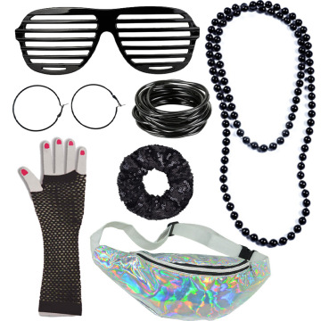 1980s Neon Bachelorette Party Set with Glasses, Scrunchie, Necklace, and Bracelet