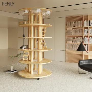 Large Luxury Cat Tree Apartment - Solid Wood Circular Pet House XXL Size