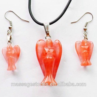 cherry quartz angel dangle necklace and earring sets Fengshui Chakra angel