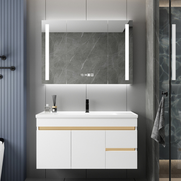 White European Modern Bathroom Vanity Single Sink Mirror Cabinet