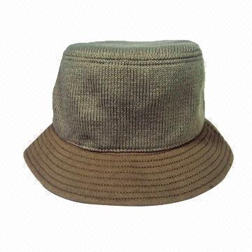 Knitted khaki bucket hat, customized logos or designs are accepted