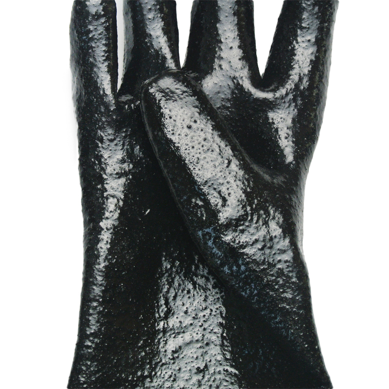 Black pvc dipped gloves rough finish interlock lined