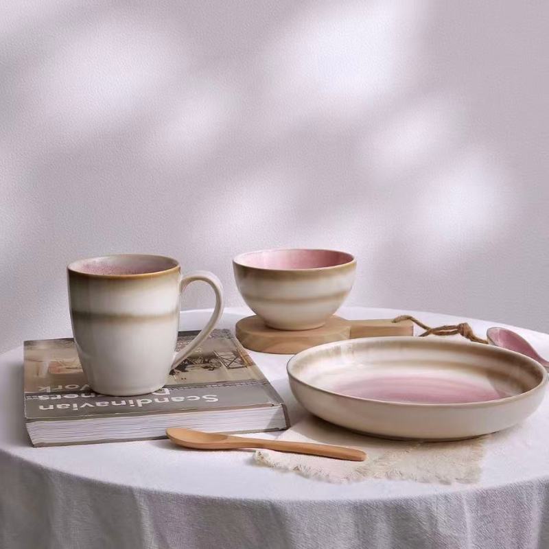 Elegant Asian-Inspired Tableware Set with Blush and White