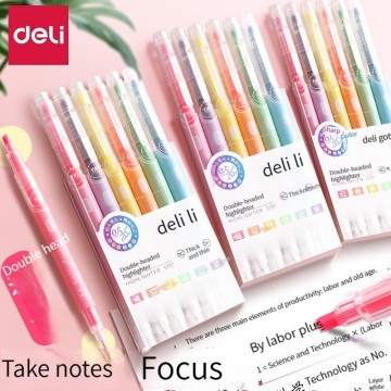 Deli S737 Dual-Head Highlighter: Two-Color Tilt Head