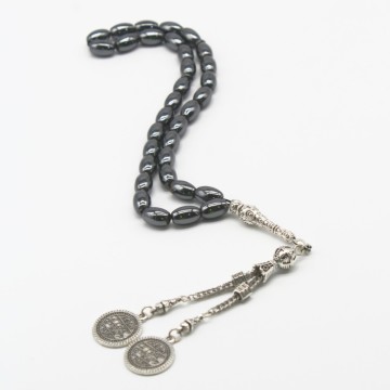 6mm 33 Beads Oval Shape Muslim Prayer Beads for Meditation and Islamic Prayer: Hematite Bracelet Tasbih