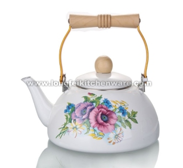 Enamel Kettle With Wooden Handle Decor