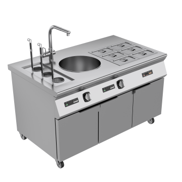 Stainless Steel Kitchen Catering Equipment: Griddle with Fryer and 5KW Induction Cooktops for Fast Food KFC