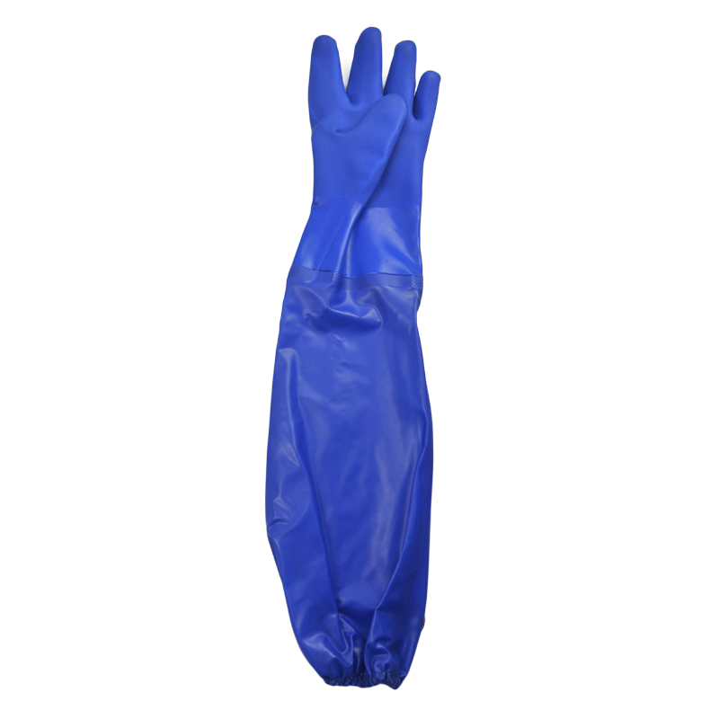 Blaue PVC-Tauchhandschuhe mit verstärkter Manschette