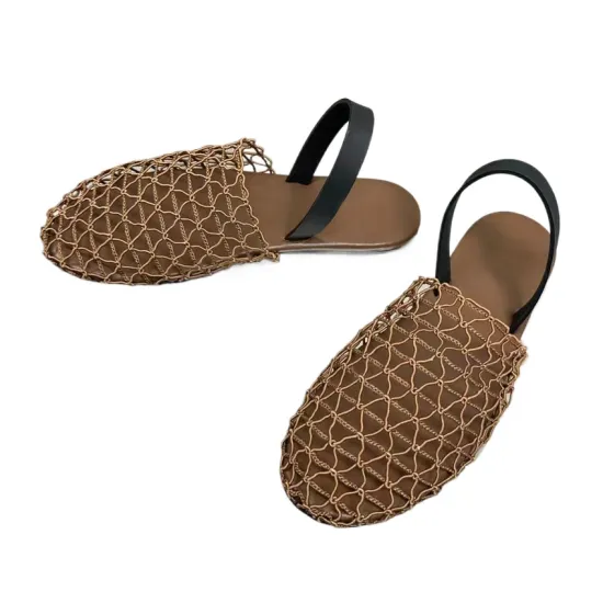 2024 Summer Designer Women's Shoes: Stylish Black Mesh Sliders with Round Toe and Slingback Design for Beach and Beyond
