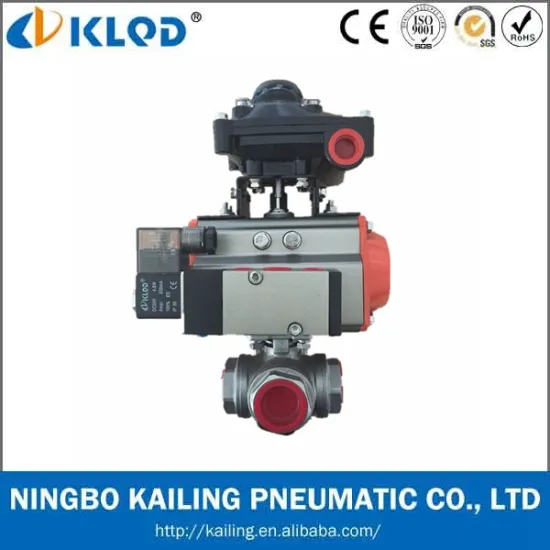 KLQD Brand Pneumatic Actuator With Limit Switch Three Way Ball Valve