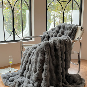 2024 Wave Super Soft Warm Gray Grey Luxury Faux Fur Throw Blanket for Winter