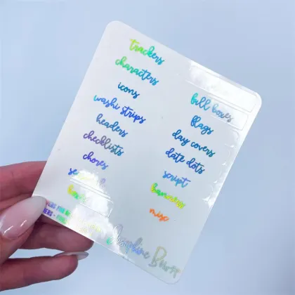 Holographic Script Planner Stickers: Transparent, Minimalist Task Labels