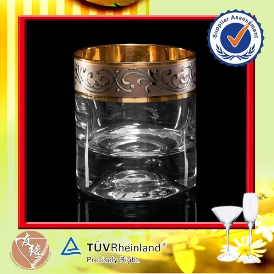 190ml Round luxury whiskey glass with gold rim