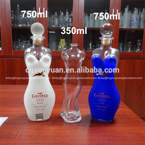 Top sale lady shape cork finish colorful female shaped bottle tequila 750ml