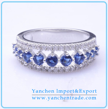 Wholesale Jewelry Sapphire Royal Ring with Micro paved CZ Diamond