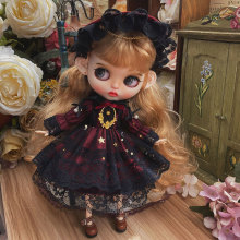 Classic Retro Royal Court Black Red Gauzy Dress For Blyth Doll With Headwear Dolls Fashion Dolls Accessories Girls Toy - No Doll