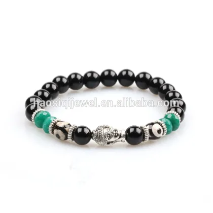 natural black agate stone bead bracelet yin yang stone jewelry buddha bracelet