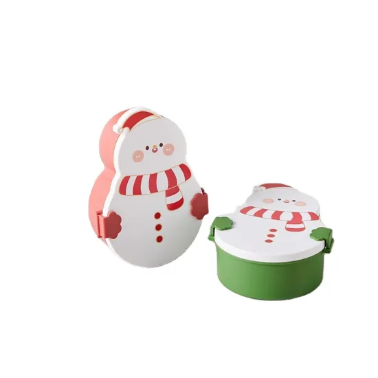 Cute Cartoon Christmas Snowman Microwave Lunch Box - Food Grade and Heated Compartment