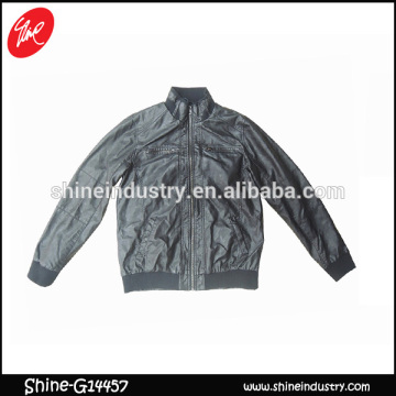 Zipper mens black stand collar PU jacket