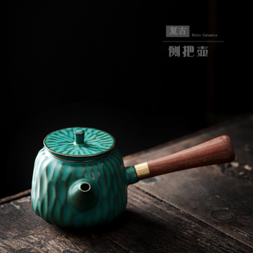 Japanese Style Coarse Pottery Teapot with Wooden Handle