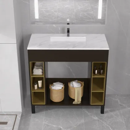 Waterproof Gold Bathroom Cabinet Under Sink Vanity with Bathroom Sinks