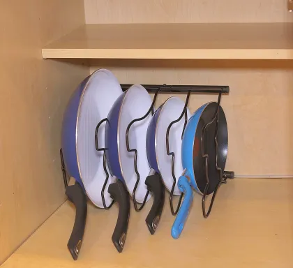 Heavy Duty Bronze Cookware Kitchen Organizer Rack Simple Houseware Cabinet Pantry Pan Rack and Pot Lid Organizer Rack Holder