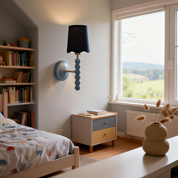 Bobbin Wall Lights with Natural Scalloped Shades (14)