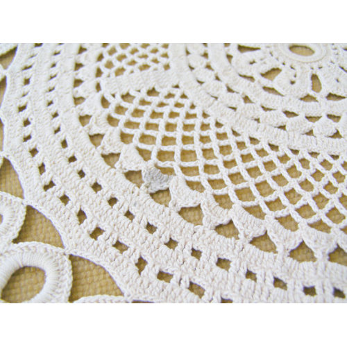 Vintage Crochet Tablecloth White Round Table Cover