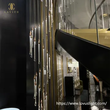 Long water drip shape glass chandelier pendant light for villa staircase