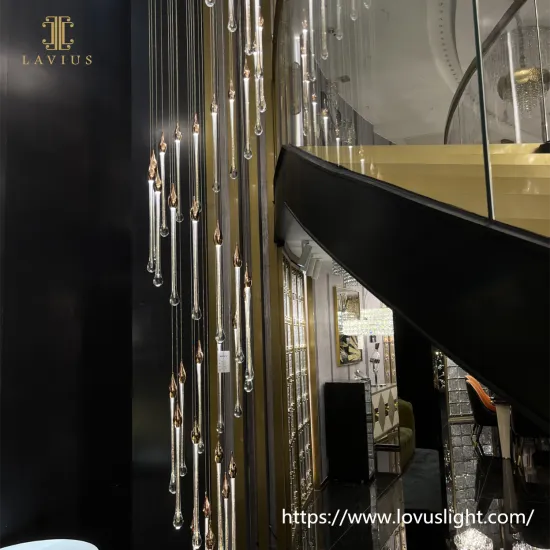 Long water drip shape glass chandelier pendant light for villa staircase