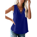 Women's Solid Lace V-Neck Sleeveless Top