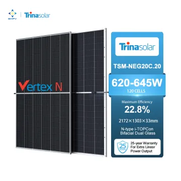 Trina Vertex TSM-NEG20C.20 Solar Panel: Specifications and Features of Mono N-Type PV Modules in 620W, 630W, 635W, 640W, and 645W Bifacial Solar Panels