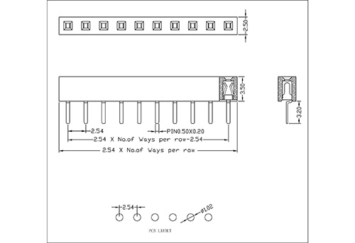 2.54 mm Female Header Single Row Straight Type(W=2.5 H=3.5) FHES01-XXSXXXX