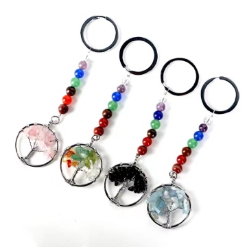 Wholesale Handmade Crystal Pendant - Natural Seven Chakra Life Tree Raw Stone Keychain for Car Hanging