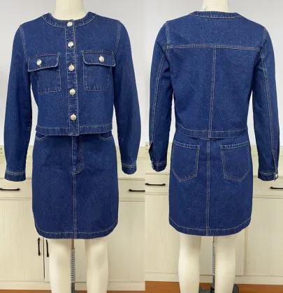 Denim Set with Stylish Blouse and Skirt
