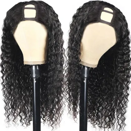 Natural color cheap 30 inch light yaki u part human hair wigs for black women kinky curly u part wig human hair