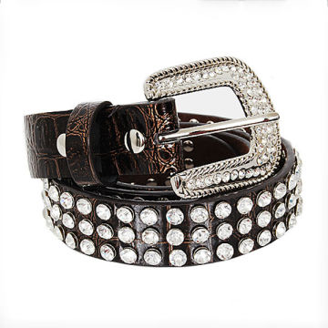 Crocodile Leather Design Rhinestone Belt