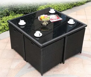 Outdoor Metal Frame Wicker Rattan Dining Chair and Table Garden Sets
