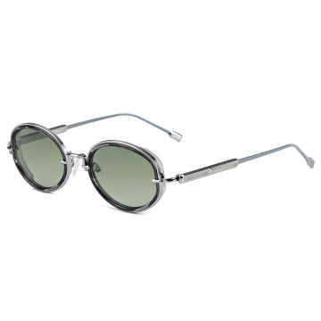 Unisex Oval Sunglasses with Textured Metal Temples