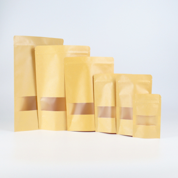 Custom Printed Doypack Ziplock Kraft Paper Bag craft Standing Up Pouches With Clear Window