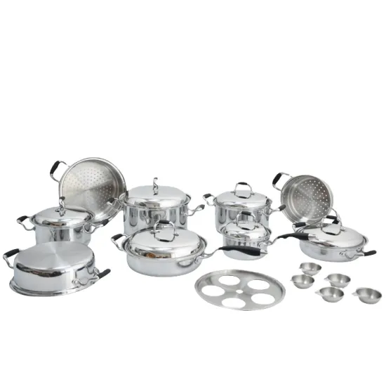 3Ply 21pcs Stainless Steel Cookware Set with Egg Cup - 304 Surgical Steel Pots and Pans for Kitchen Cooking