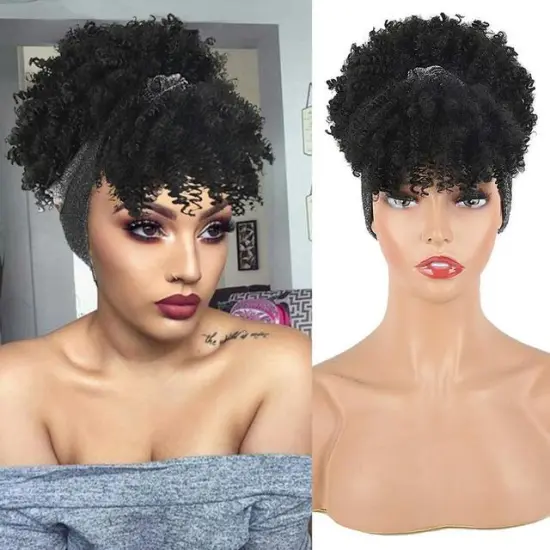 Customizd 110 Styles Afro Box Braid Turban Headband Wig In Synthetic Hair Braided wigs Kinky Curly  Bun with clip Bangs Hair