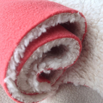 100% polyester sherpa fleece fabric+ glue bond + 75D DTY solid microfleece 3 layers fabric for baby winter wear