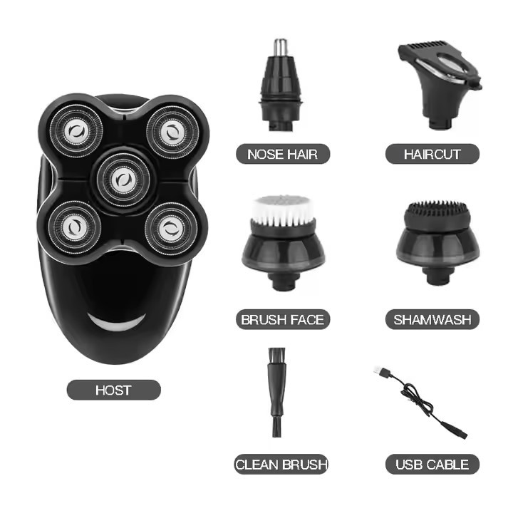 C&C Portable 5 Heads Mens Bald Nose Barber Hair Razor Rechargeable 5In1 Mini Waterproof Cordless Electric Beard Shavers for Men
