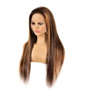 Wholesale Highlight 1B Honey Brown Color Straight Bob Headband Short Wig Human Hair Lace Front