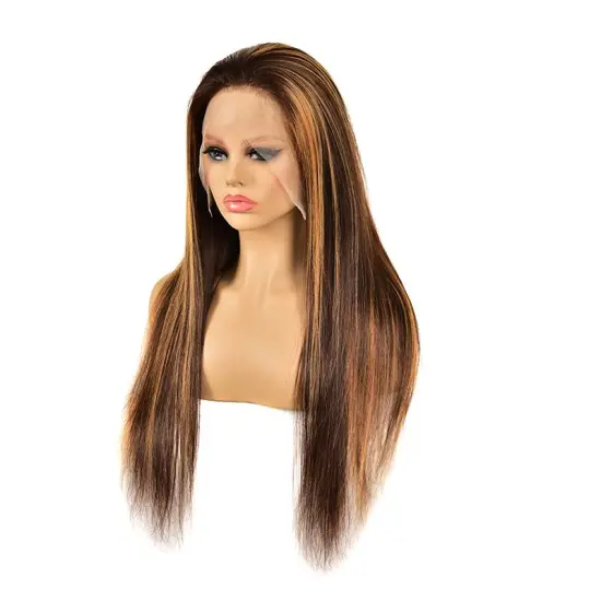Wholesale Highlight 1B Honey Brown Color Straight Bob Headband Short Wig Human Hair Lace Front