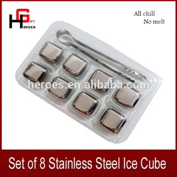 Set of 8 Metal Stainless Steel Reusable Ice Cubes Chilling Whiskey Stones with Freezer Storage Tray , Whisky Sipping Rocks