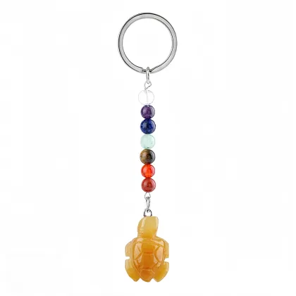 Natural Stone Carved Turtle 7 Chakra Pendant Charm Keychains Gemstone Turtle Pendant Keyring Crystal Turtle Keychain Bag Tags