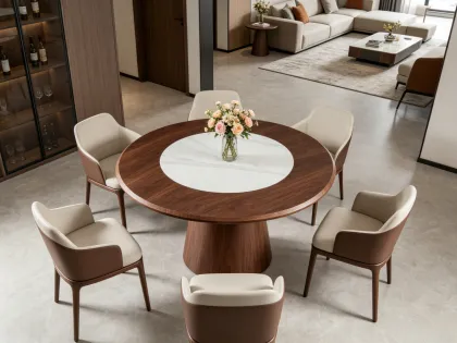 Luxury Marble Dining Table Featuring Rotating Center