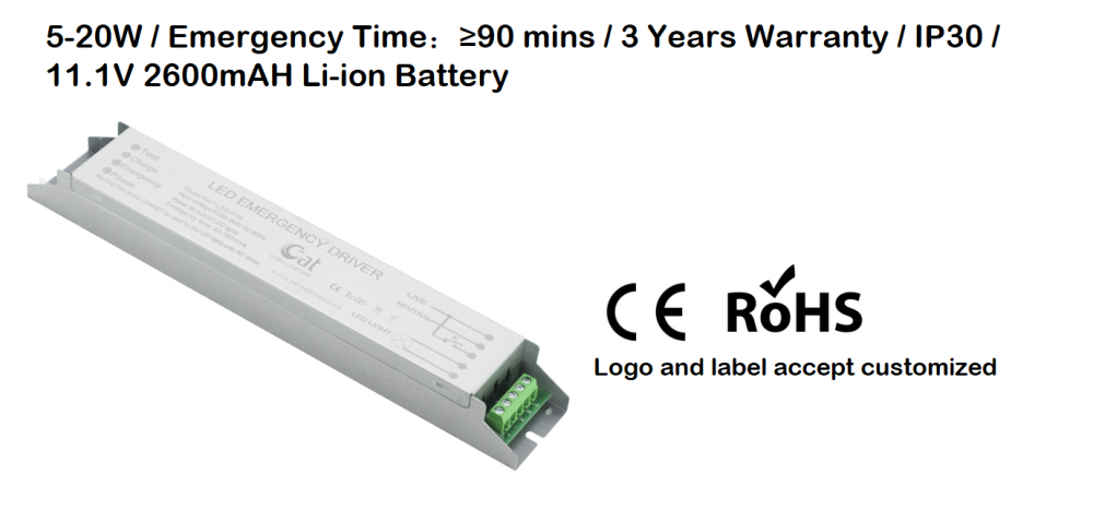 Controlador de emergencia LED de 5-20W para luz de tubo